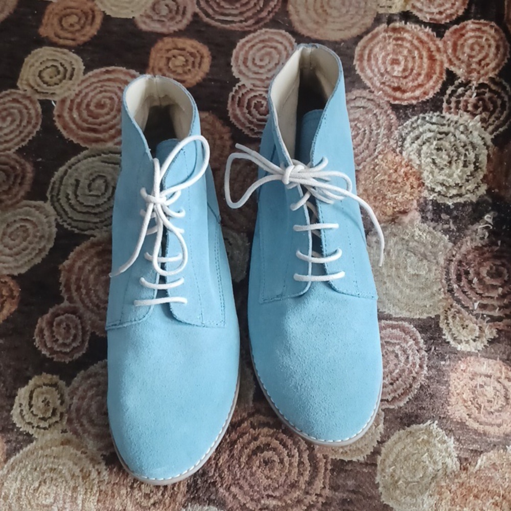Blue Suede Shoes! Lace-Up Ankle Boots